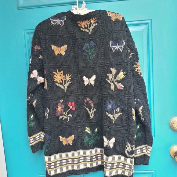 Vintage Sweater Oversized Quilt Blanket Patchwork Pattern Butterfly Retro 80s - Picture 2 of 13